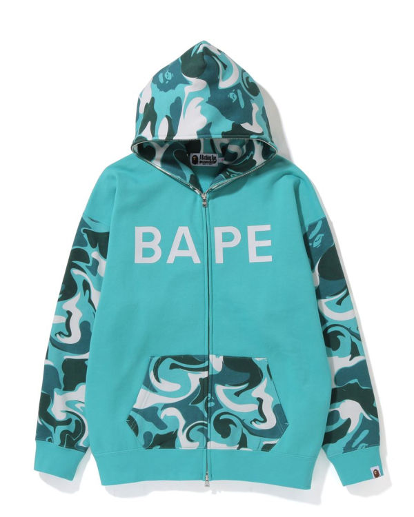 Sweat À Capuche Bape Marble Camo Oversized Full Zip Femme Menthe | BIMXY3246