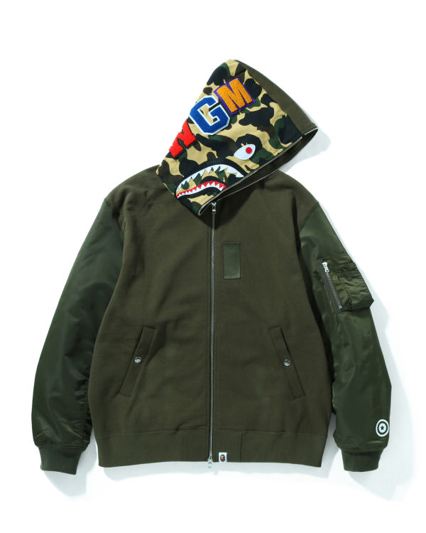 Sweat À Capuche Bape Military Shark Relaxed Fit Full Zip Homme Vert | VPOES0496