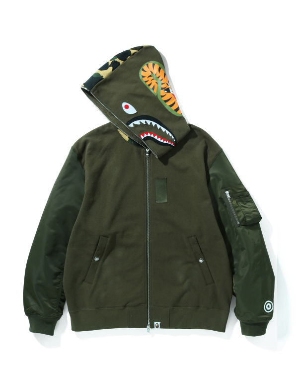 Sweat À Capuche Bape Military Shark Relaxed Fit Full Zip Homme Vert | VPOES0496