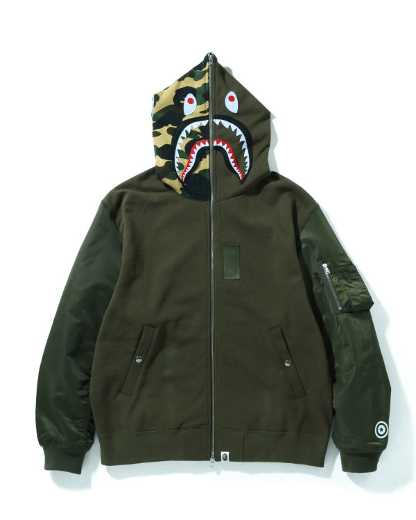 Sweat À Capuche Bape Military Shark Relaxed Fit Full Zip Homme Vert | VPOES0496