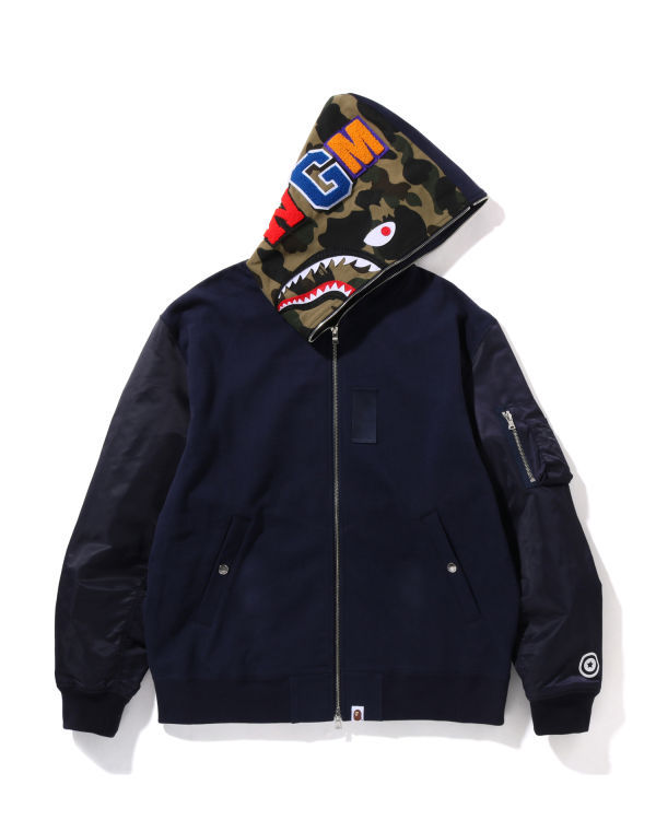 Sweat À Capuche Bape Military Shark Relaxed Fit Full Zip Homme Bleu Marine Bleu | YQCLA1439