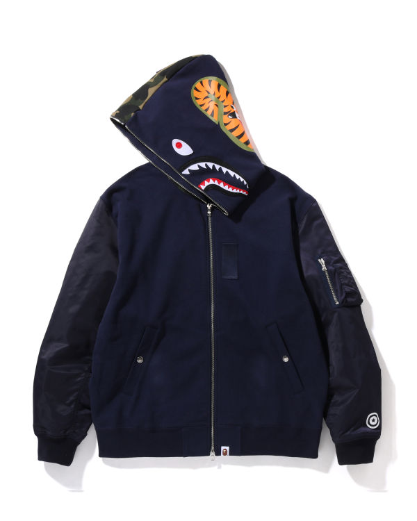 Sweat À Capuche Bape Military Shark Relaxed Fit Full Zip Homme Bleu Marine Bleu | YQCLA1439