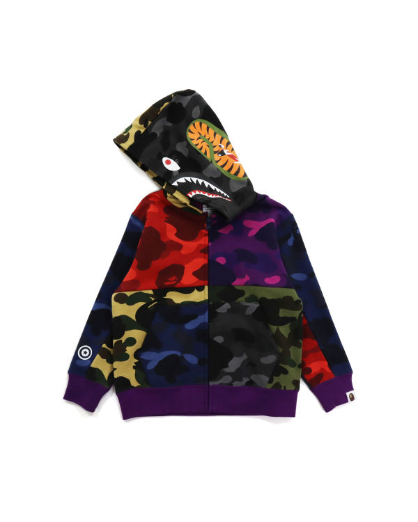 Sweat À Capuche Bape Mix Camo Crazy Shark Zip Enfant Multicolore | HEVLW2697