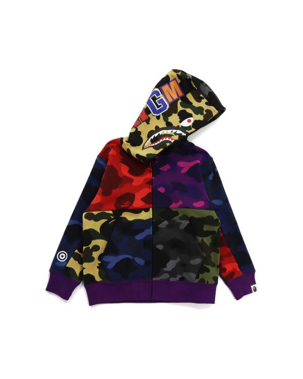 Sweat À Capuche Bape Mix Camo Crazy Shark Zip Enfant Multicolore | HEVLW2697