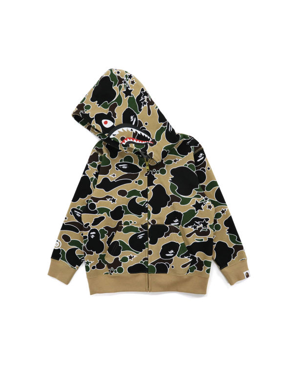 Sweat À Capuche Bape STA Camo Shark Zip Enfant Kaki | ELAGS0341