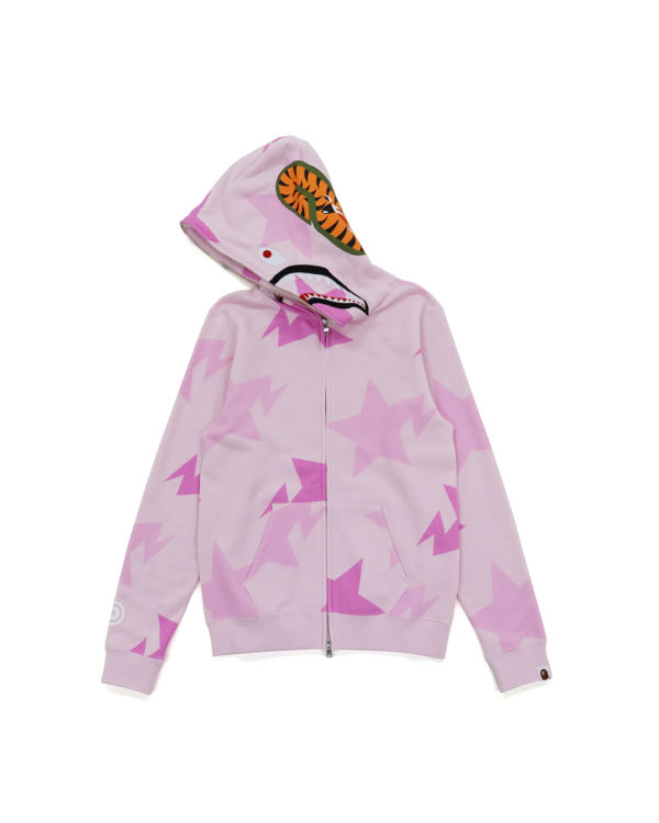 Sweat À Capuche Bape STA Pattern Shark Zip Enfant Rose | GOJCX1035