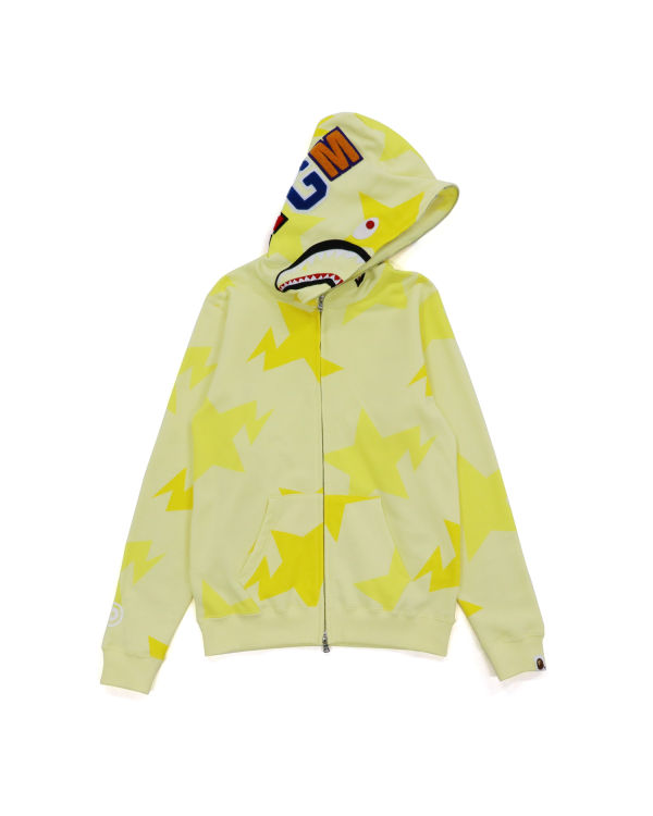 Sweat À Capuche Bape STA Pattern Shark Zip Enfant Jaune | WTKSL6973