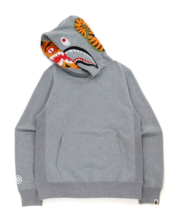 Sweat À Capuche Bape Shark Inside Tiger Pullover Homme Grise | DZSQA3952