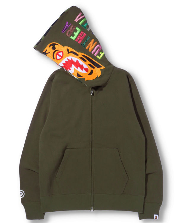 Sweat À Capuche Bape Tiger Full Zip Homme Vert | NGVCT1794