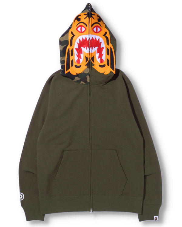 Sweat À Capuche Bape Tiger Full Zip Homme Vert | NGVCT1794