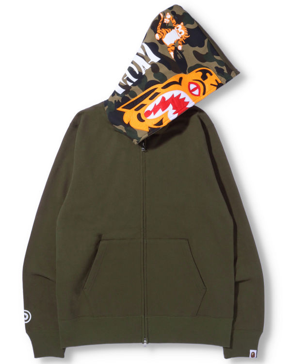 Sweat À Capuche Bape Tiger Full Zip Homme Vert | NGVCT1794