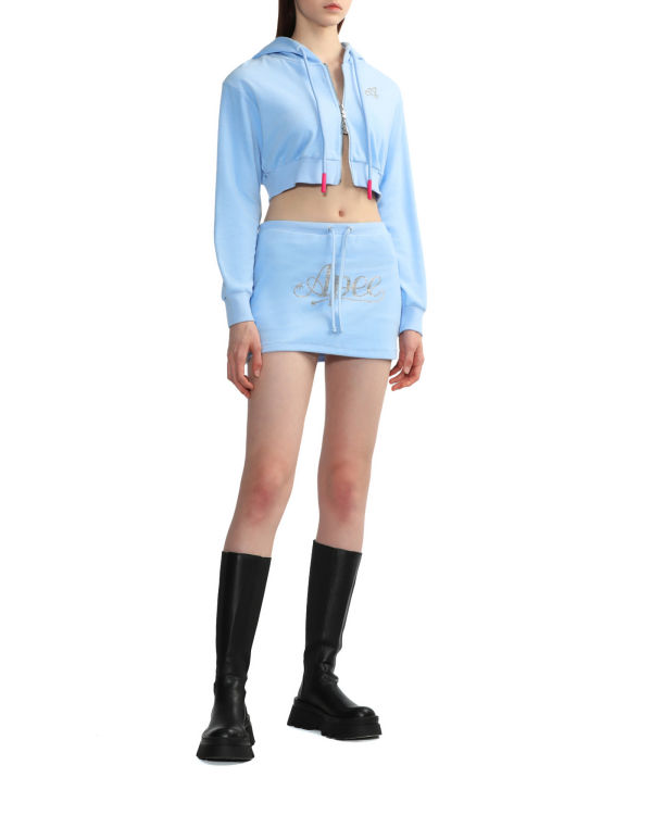 Sweat À Capuche Bape Towelling zip-up crop Femme Bleu | QYZPL2519