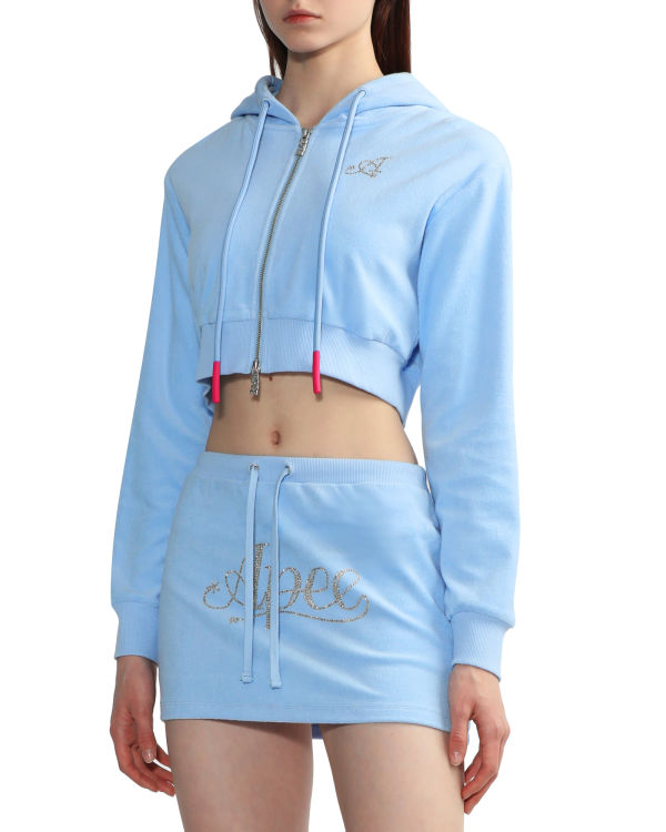 Sweat À Capuche Bape Towelling zip-up crop Femme Bleu | QYZPL2519