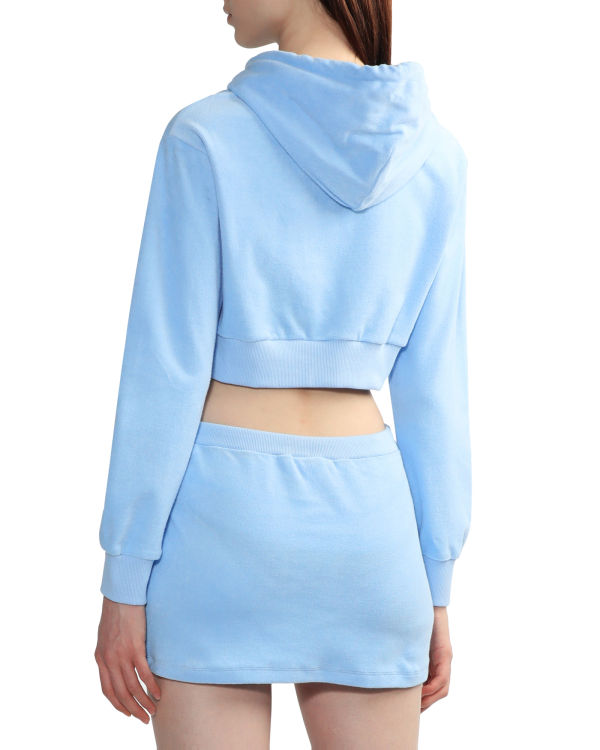 Sweat À Capuche Bape Towelling zip-up crop Femme Bleu | QYZPL2519