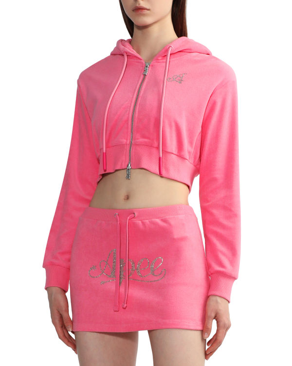 Sweat À Capuche Bape Towelling zip-up crop Femme Rose | WOTZN1098