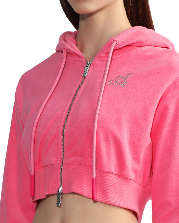 Sweat À Capuche Bape Towelling zip-up crop Femme Rose | WOTZN1098