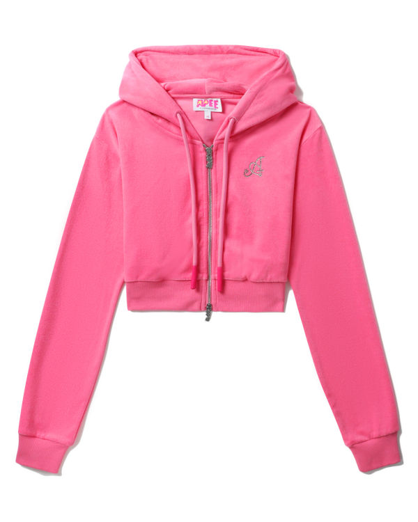 Sweat À Capuche Bape Towelling zip-up crop Femme Rose | WOTZN1098