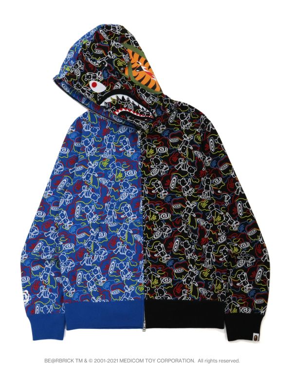 Sweat À Capuche Bape X Medicom Toy Camo BE@R Shark Half Full Zip Homme Noir Bleu | OTGWL5362