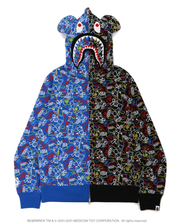 Sweat À Capuche Bape X Medicom Toy Camo BE@R Shark Half Full Zip Homme Noir Bleu | OTGWL5362