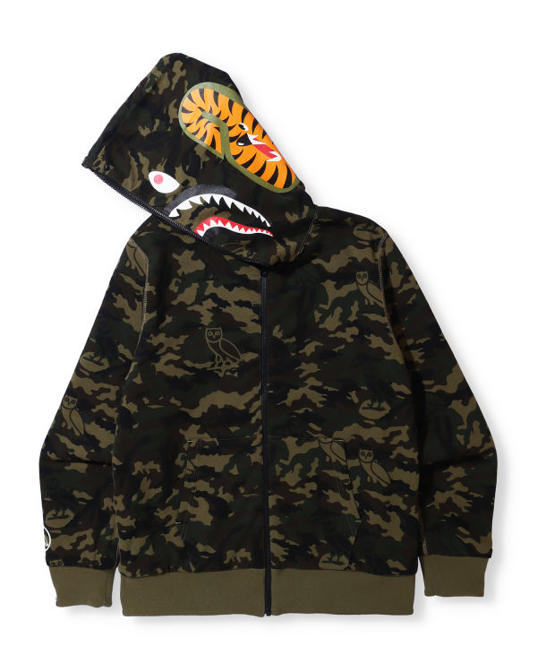 Sweat À Capuche Bape X OVO Woodland Camo Shark Reversible Full Zip Homme Noir | KJUYO0356