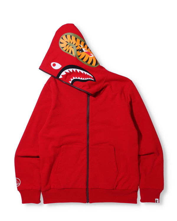 Sweat À Capuche Bape X OVO Woodland Camo Shark Reversible Full Zip Homme Rouge Clair | MHATE9742