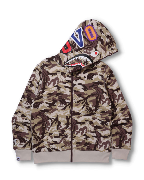 Sweat À Capuche Bape X OVO Woodland Camo Shark Reversible Full Zip Homme Rouge Clair | MHATE9742