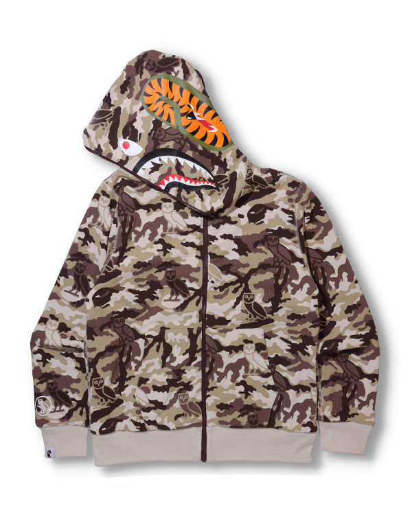 Sweat À Capuche Bape X OVO Woodland Camo Shark Reversible Full Zip Homme Rouge Clair | MHATE9742