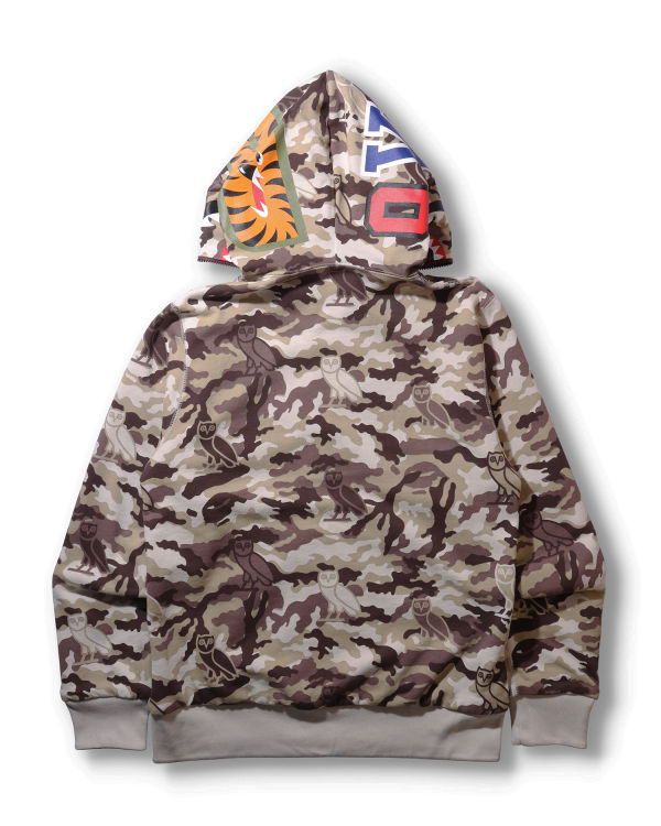 Sweat À Capuche Bape X OVO Woodland Camo Shark Reversible Full Zip Homme Rouge Clair | MHATE9742