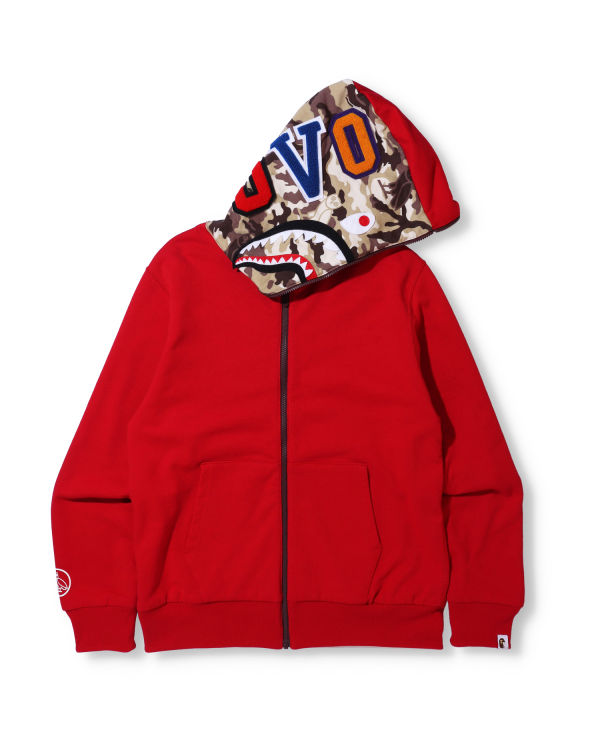 Sweat À Capuche Bape X OVO Woodland Camo Shark Reversible Full Zip Homme Rouge Clair | MHATE9742