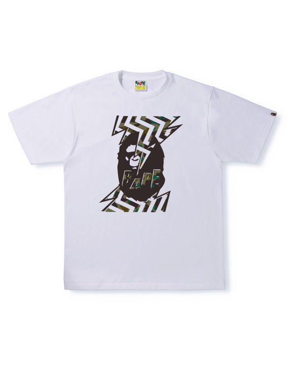 T Shirts Bape 1st Camo Lightning Ape Head Homme Blanche | BLUPH9487