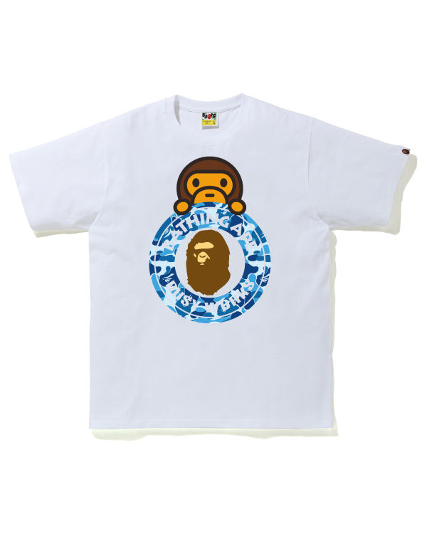 T Shirts Bape ABC Camo Milo On Busy Travail Homme Bleu | DFHMV8931