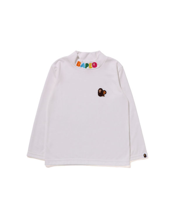 T Shirts Bape Ape Head & Milo One Point High Neck L/S Enfant Blanche | VWPXM4538