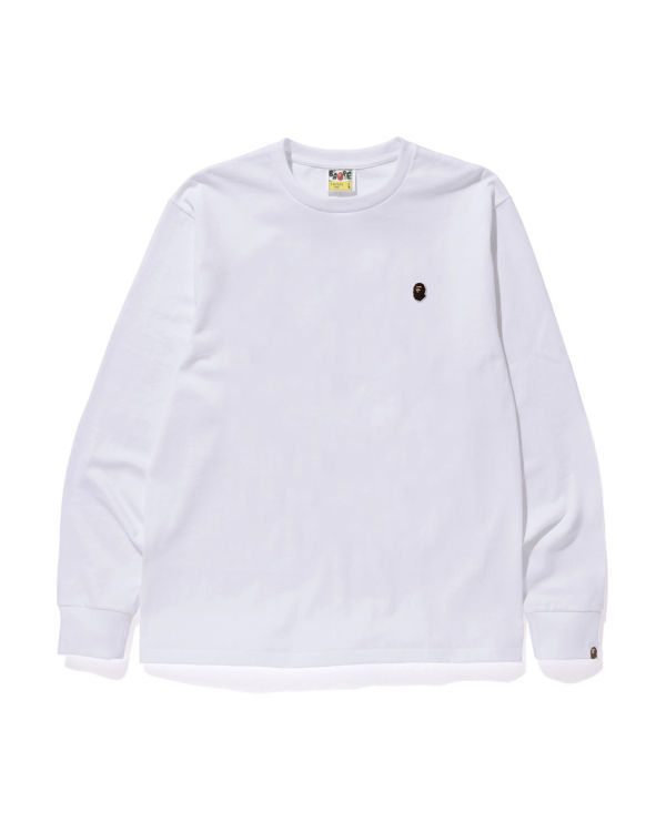 T Shirts Bape Ape Head One Point L/S Homme Blanche | PTSGM9865