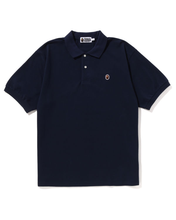 T Shirts Bape Ape Head One Point Relaxed Fit Polo Homme Bleu Marine Bleu | CUAEJ1962