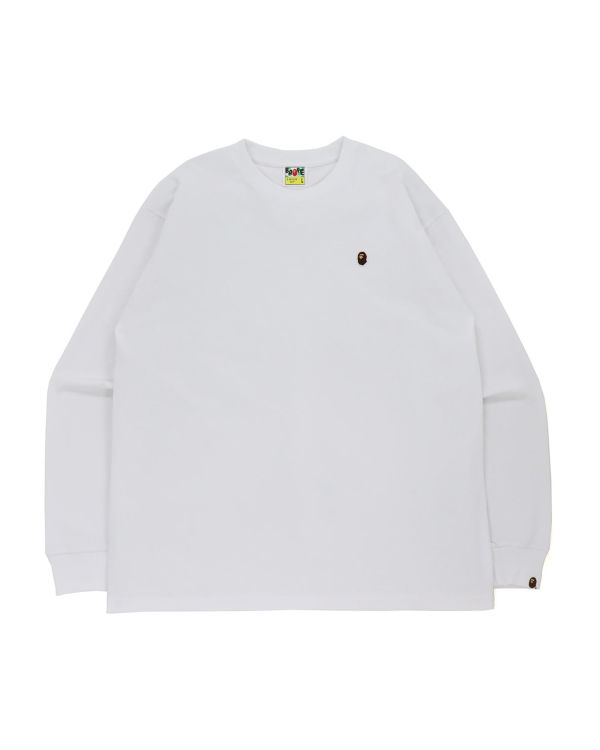 T Shirts Bape Ape Head One Point Relaxed Fit L/S Homme Blanche | JYCIE3758