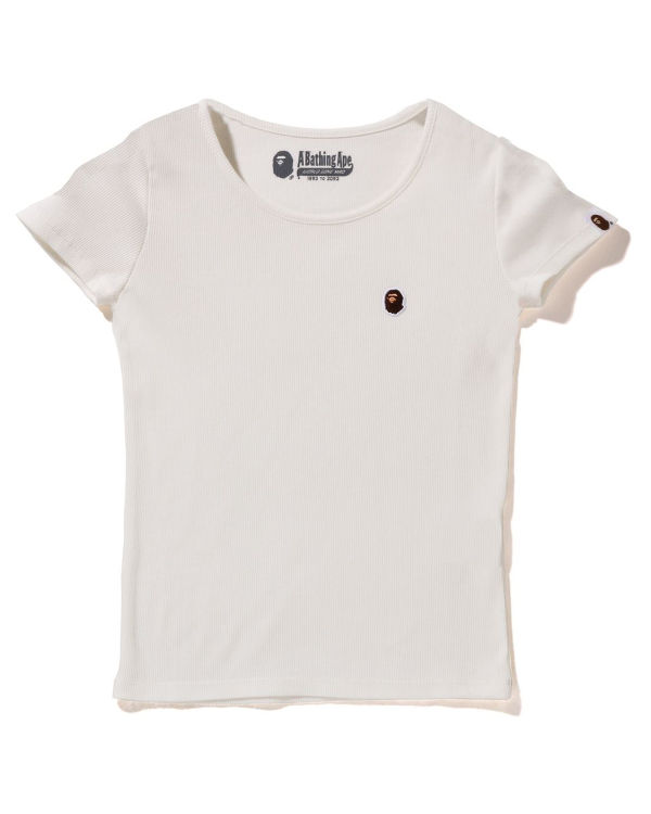 T Shirts Bape Ape Head One Point Rib Femme Blanche | CGMDF3140