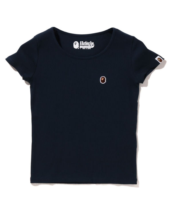 T Shirts Bape Ape Head One Point Rib Femme Bleu Marine Bleu | SJYBU1849