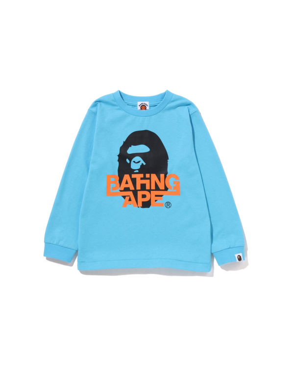 T Shirts Bape Bathing Ape Ape Head L/S Enfant Bleu | XPFRB7456