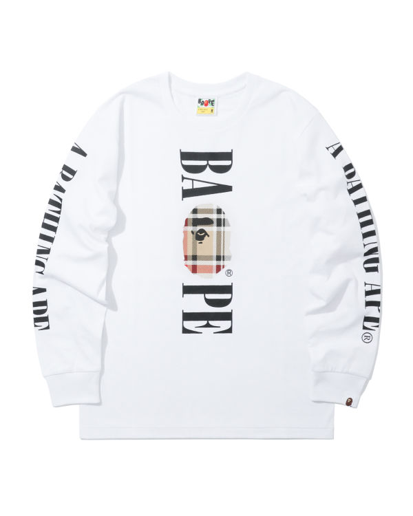 T Shirts Bape Check Head long sleeve Homme Blanche | NGUEC5932