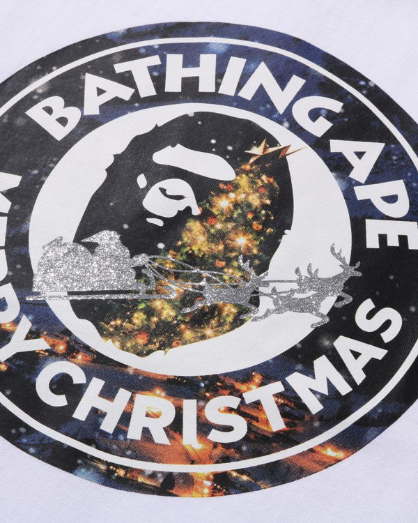 T Shirts Bape Christmas Busy With Travail Homme Blanche | PYSTG2591