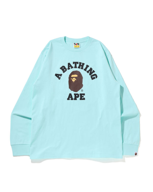 T Shirts Bape College L/S Homme Bleu Clair | APNCE1827