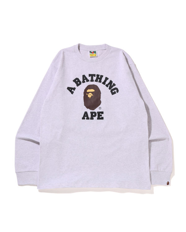 T Shirts Bape College L/S Homme Grise | CXMJH2413