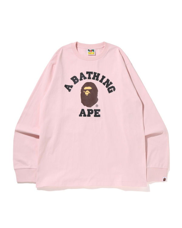 T Shirts Bape College L/S Homme Rose | BYRXH0247