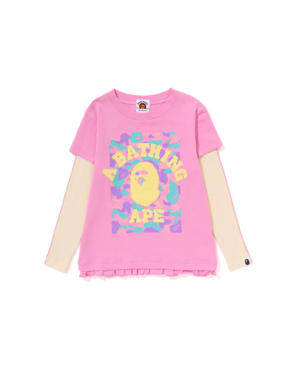 T Shirts Bape College Layered Frill L/S Enfant Rose | GDQHO0274