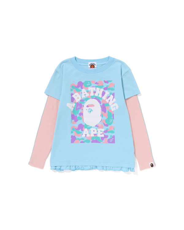 T Shirts Bape College Layered Frill L/S Enfant Bleu Clair | STPCW2981