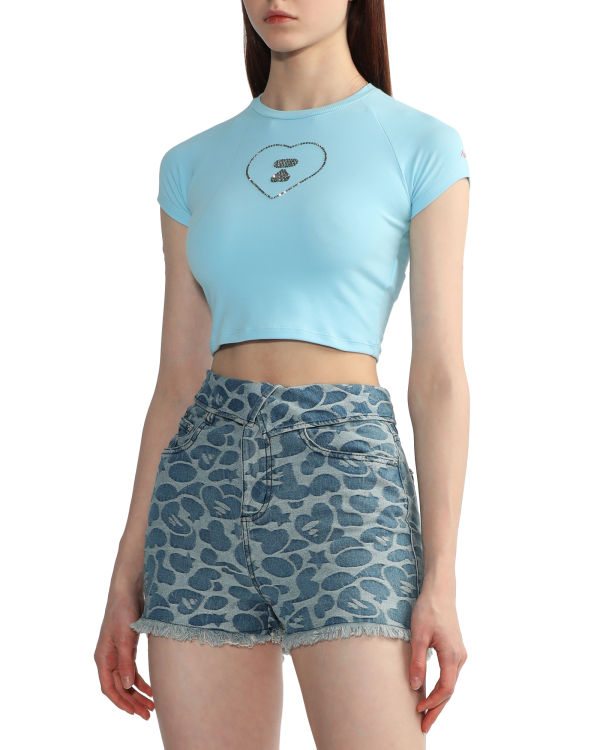 T Shirts Bape Graphique crop #2 Femme Bleu | BDFWT5183