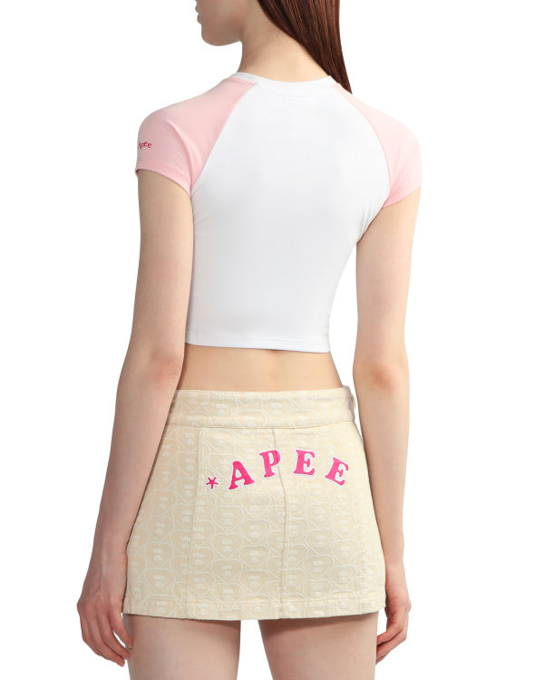 T Shirts Bape Graphique crop raglan Femme Blanche | QBCKT7019