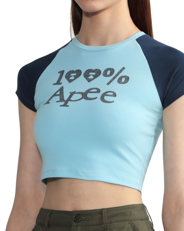 T Shirts Bape Graphique crop raglan Femme Bleu Clair | XBKZT4329