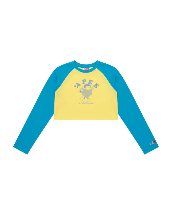 T Shirts Bape Graphique long sleeve raglan Femme Bleu | YIKJR7649