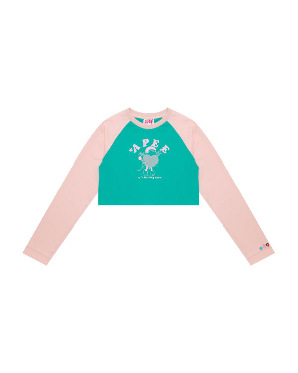 T Shirts Bape Graphique long sleeve raglan Femme Rose | ZETXP1053